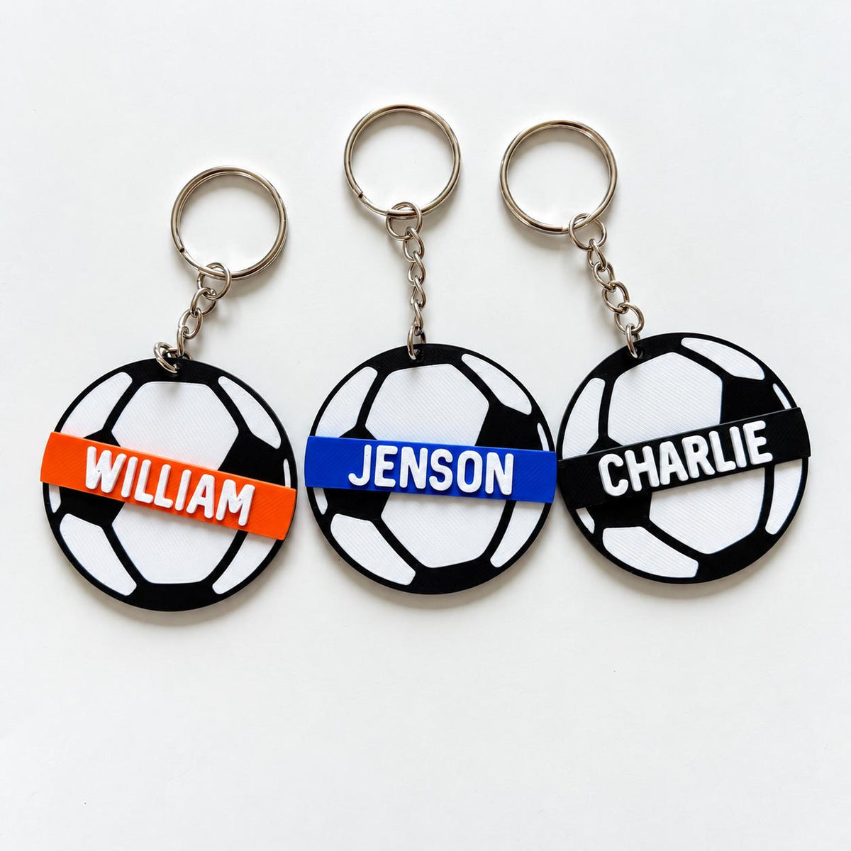 Personalised Name Football Keyrings Kids Backpack Keychain Boys PE Kit Bag Charm Gift