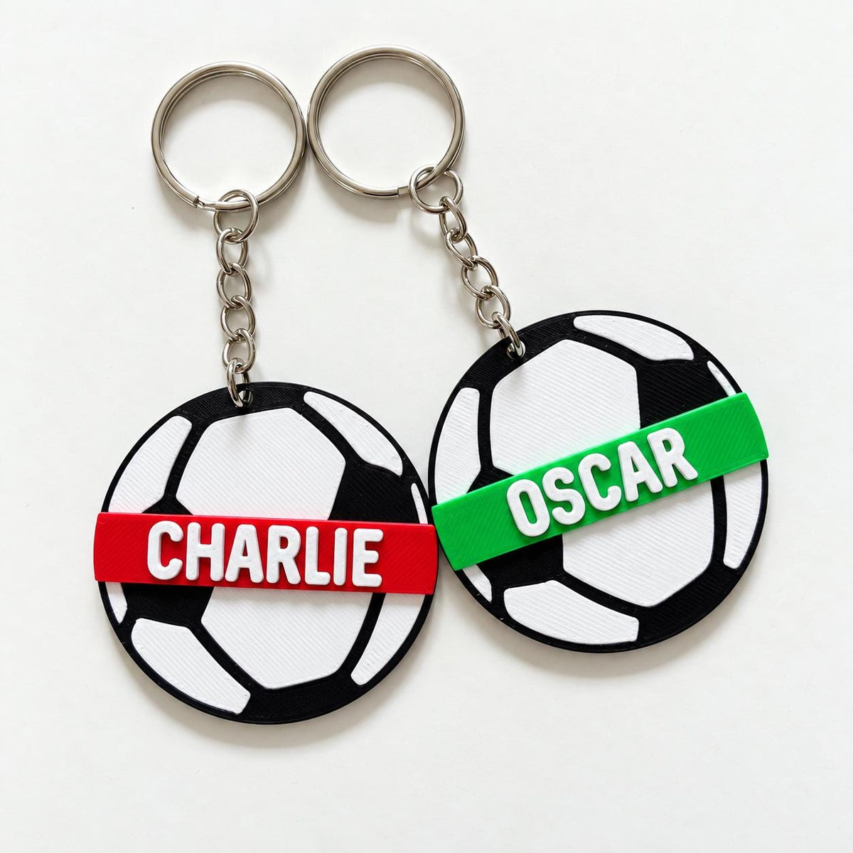 Personalised Name Football Keyrings Kids Backpack Keychain Boys PE Kit Bag Charm Gift