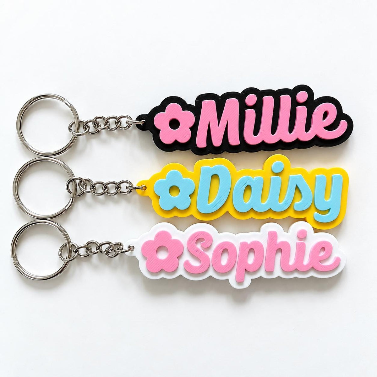 Personalised Name Keyring - Girls Flower Dance Cheer Backpack Keychain Bag Charm