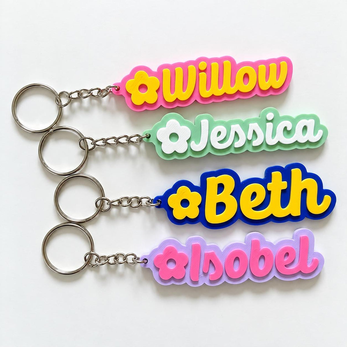 Personalised Name Keyring - Girls Flower Dance Cheer Backpack Keychain Bag Charm
