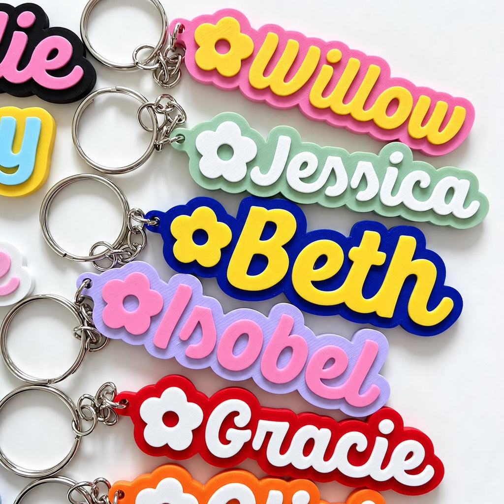 Personalised Name Keyring - Girls Flower Dance Cheer Backpack Keychain Bag Charm