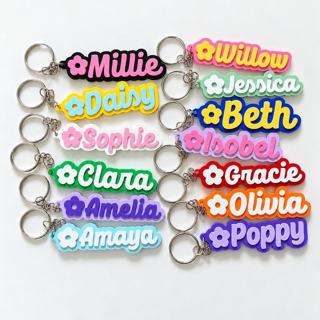 Personalised Name Keyring - Girls Flower Dance Cheer Backpack Keychain Bag Charm
