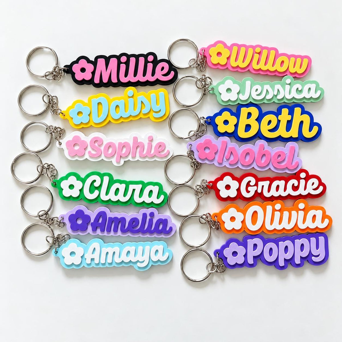 Personalised Name Keyring - Girls Flower Dance Cheer Backpack Keychain Bag Charm