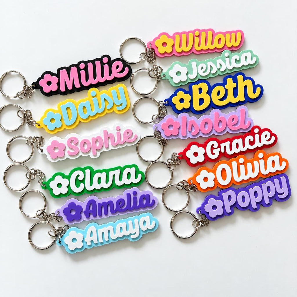 Personalised Name Keyring - Girls Flower Dance Cheer Backpack Keychain Bag Charm