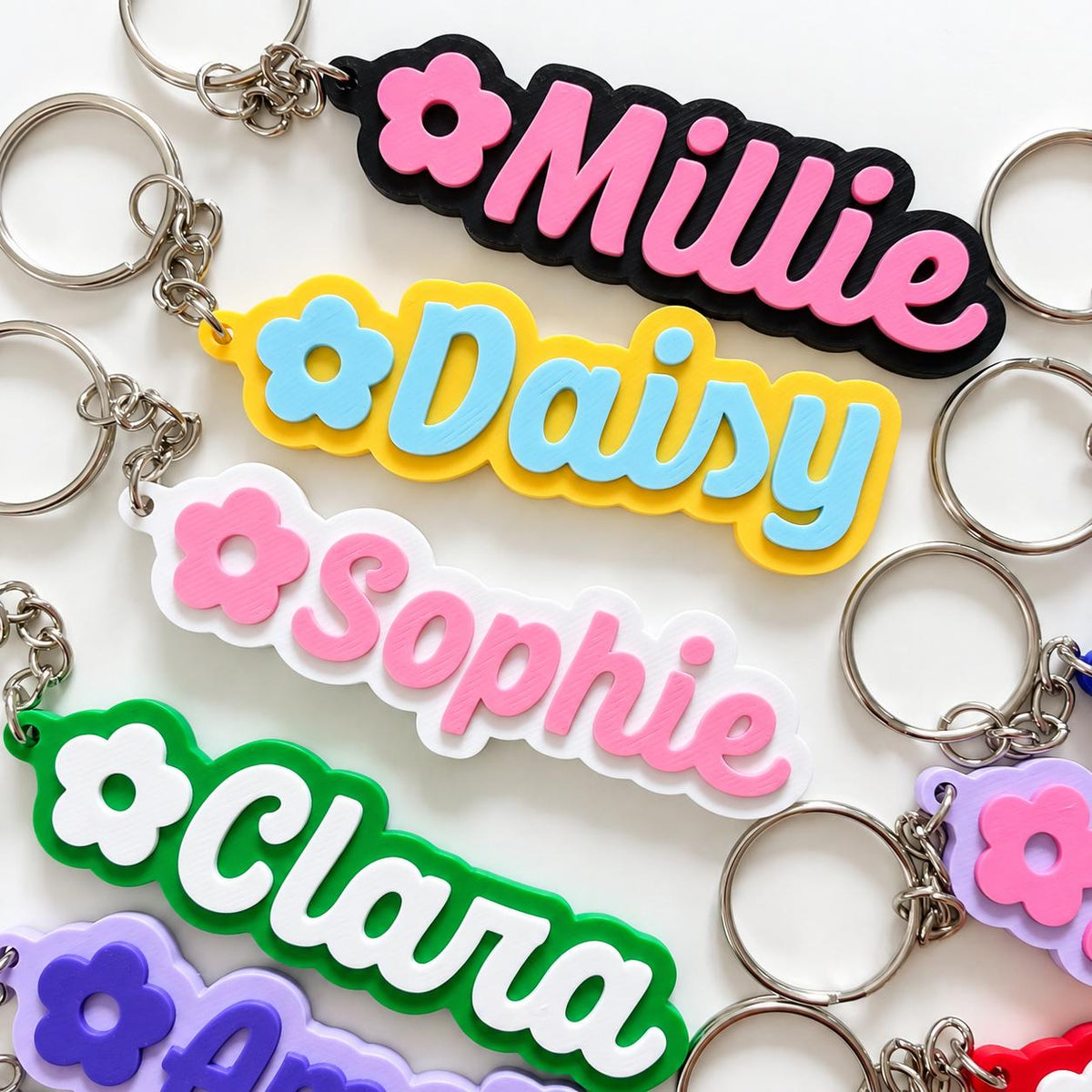 Personalised Name Keyring - Girls Flower Dance Cheer Backpack Keychain Bag Charm