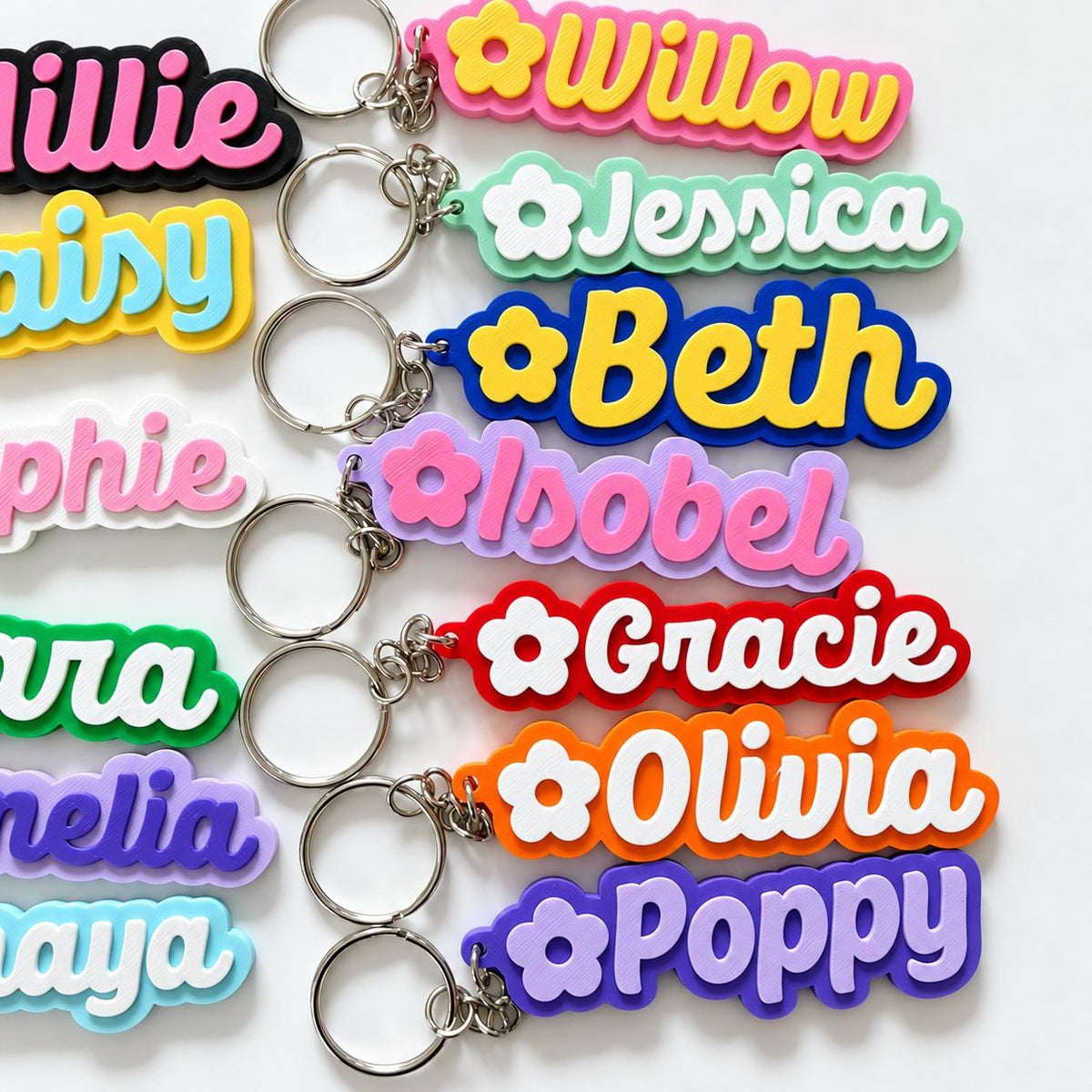 Personalised Name Keyring - Girls Flower Dance Cheer Backpack Keychain Bag Charm