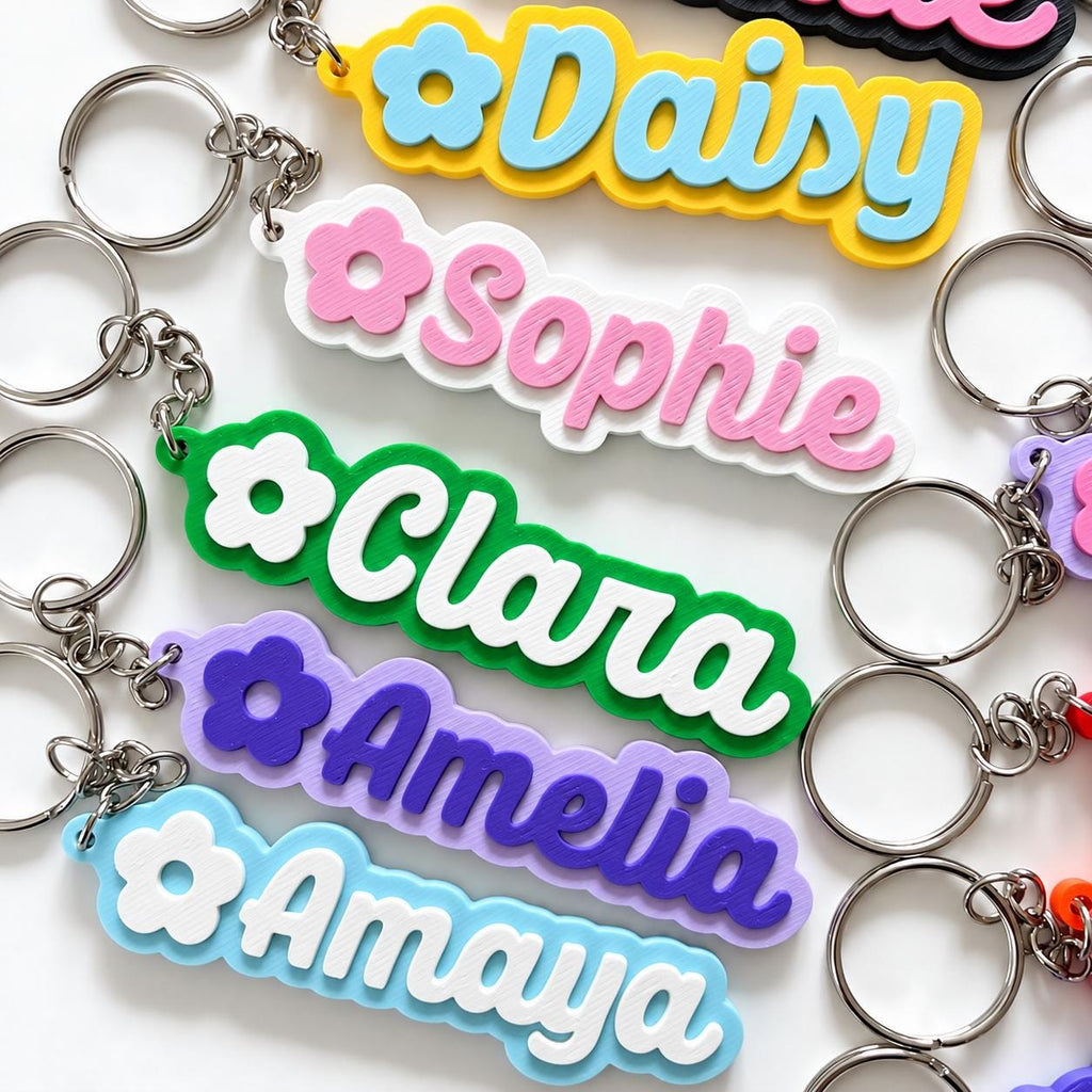 Personalised Name Keyring - Girls Flower Dance Cheer Backpack Keychain Bag Charm