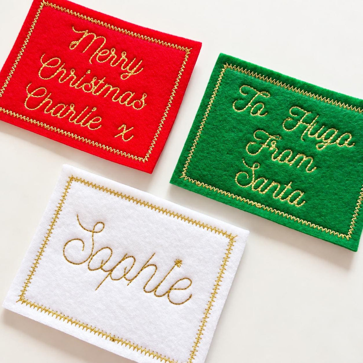 Personalised Embroidered Name Patch Kids Christmas Stocking Tags Sew & Iron On