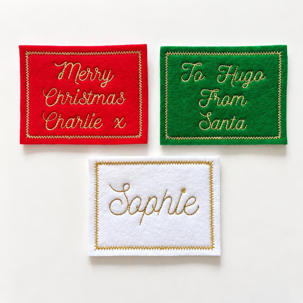 Personalised Embroidered Name Patch Kids Christmas Stocking Tags Sew & Iron On