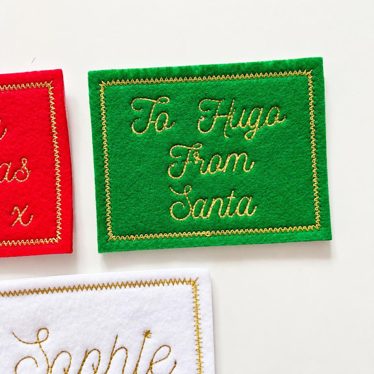 Personalised Embroidered Name Patch Kids Christmas Stocking Tags Sew & Iron On