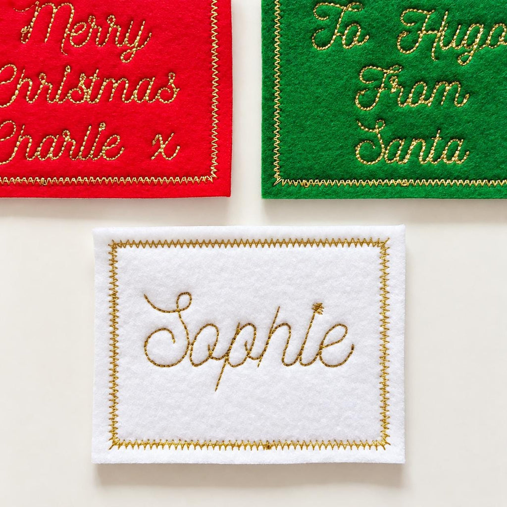 Personalised Embroidered Name Patch Kids Christmas Stocking Tags Sew & Iron On