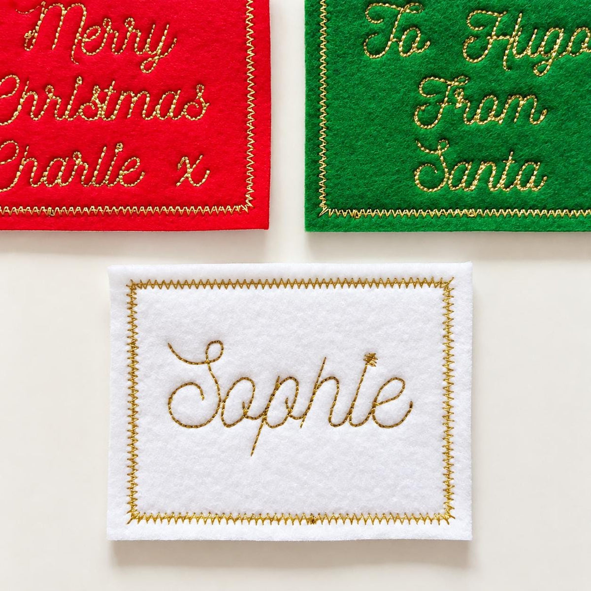 Personalised Embroidered Name Patch Kids Christmas Stocking Tags Sew & Iron On