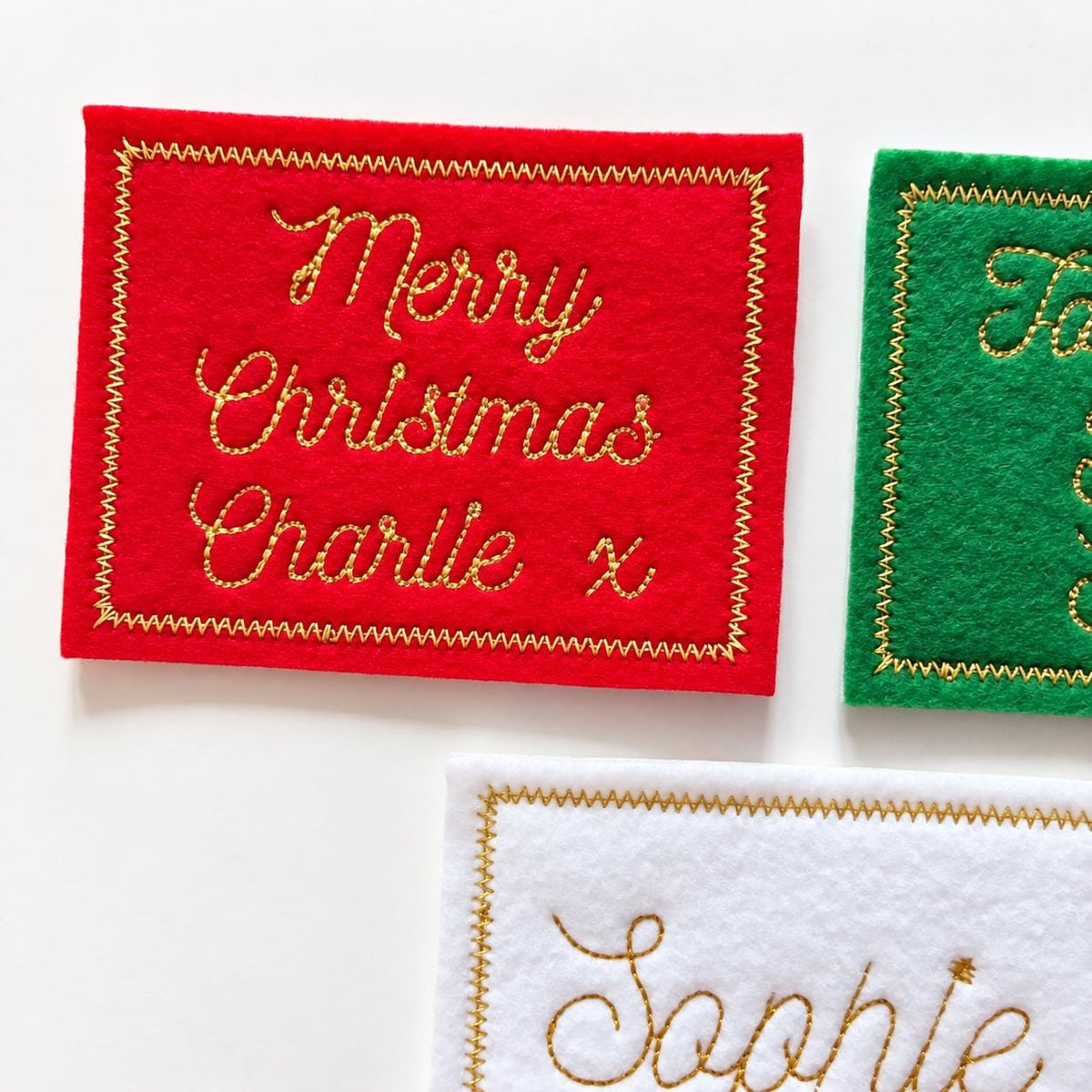 Personalised Embroidered Name Patch Kids Christmas Stocking Tags Sew & Iron On