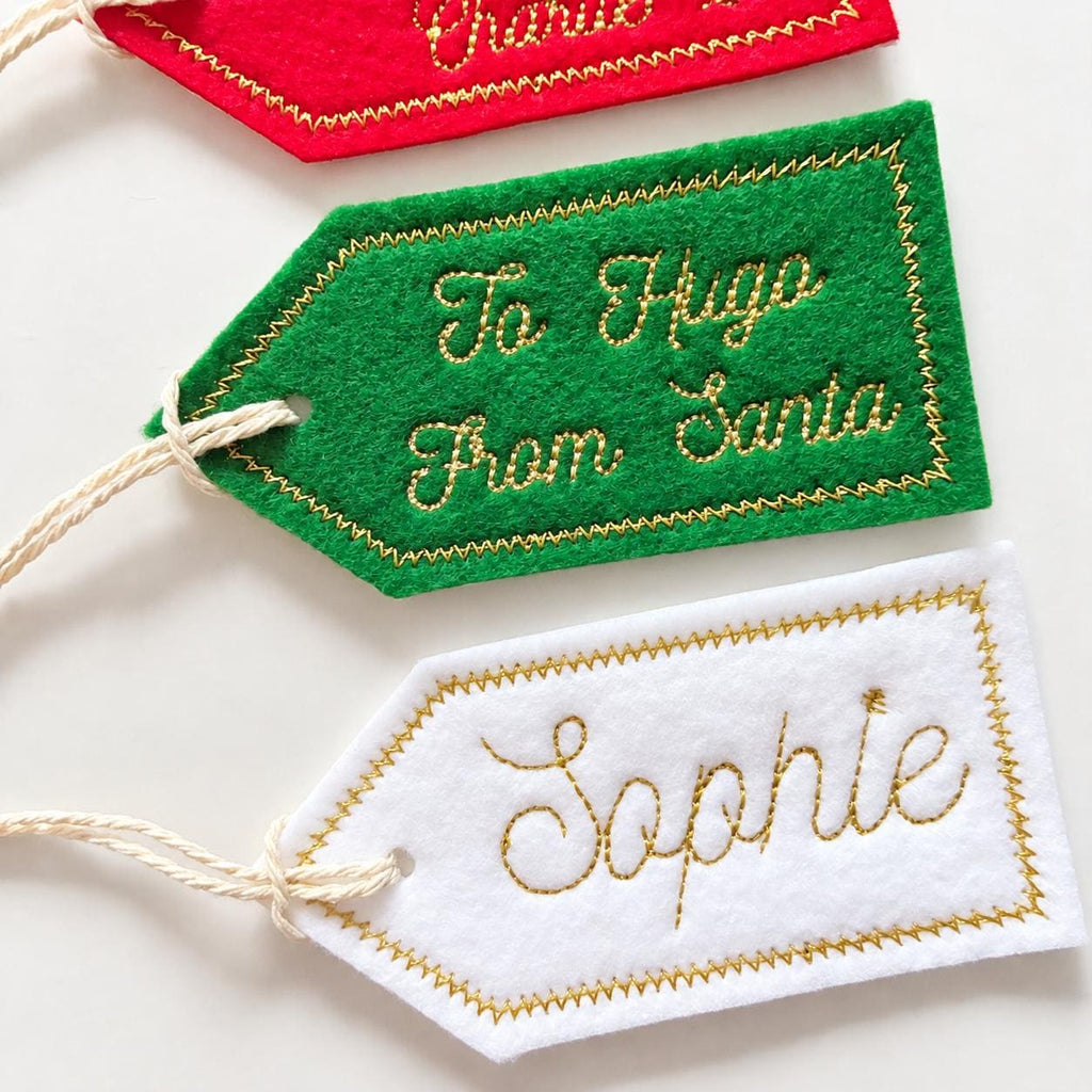 Personalised Embroidered Felt Gift Tag Custom Kids Christmas Stocking Present