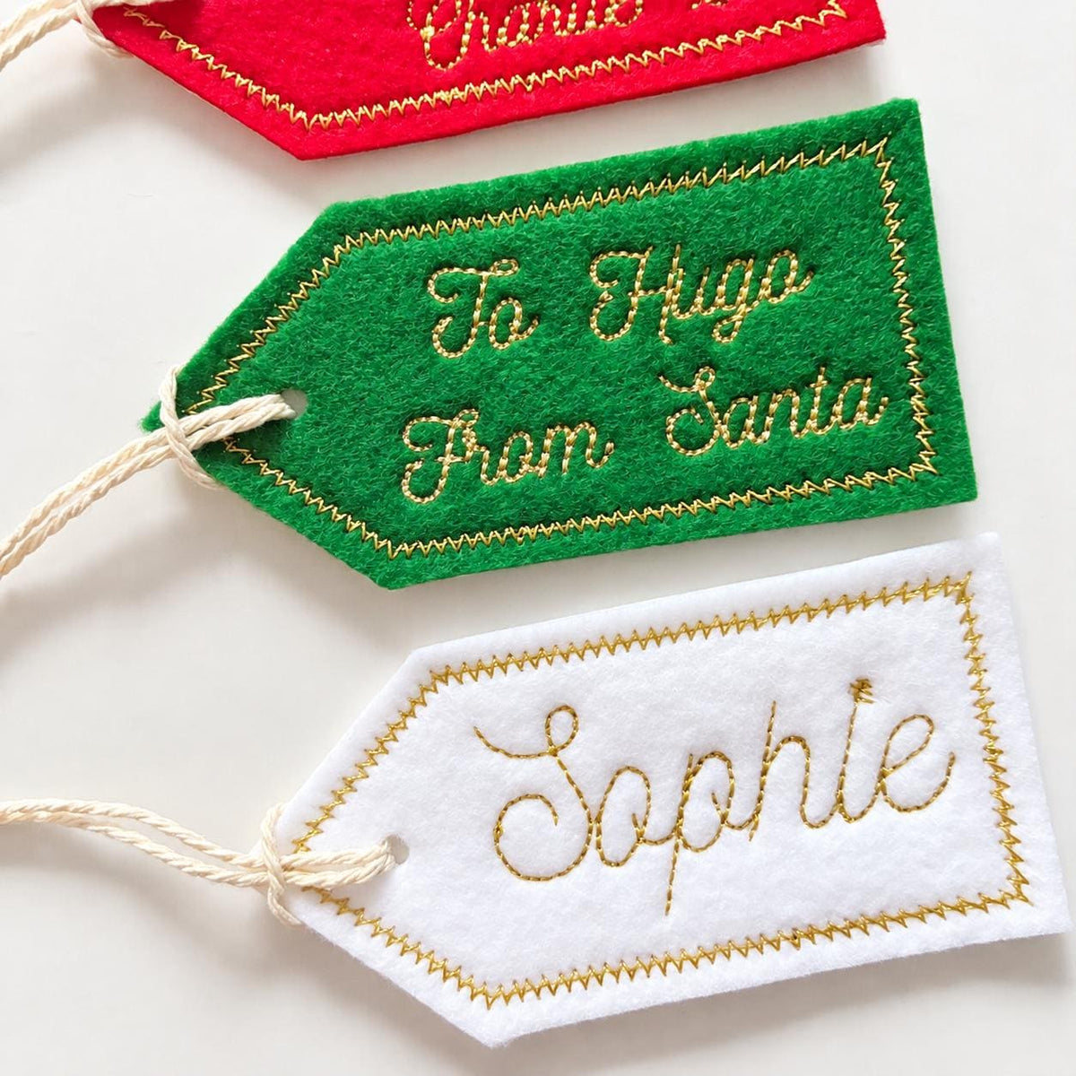 Personalised Embroidered Felt Gift Tag Custom Kids Christmas Stocking Present
