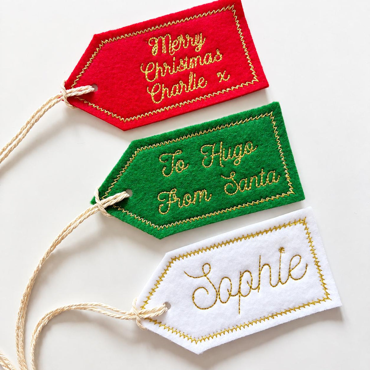 Personalised Embroidered Felt Gift Tag Custom Kids Christmas Stocking Present