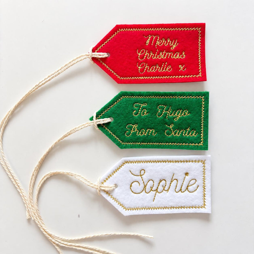 Personalised Embroidered Felt Gift Tag Custom Kids Christmas Stocking Present