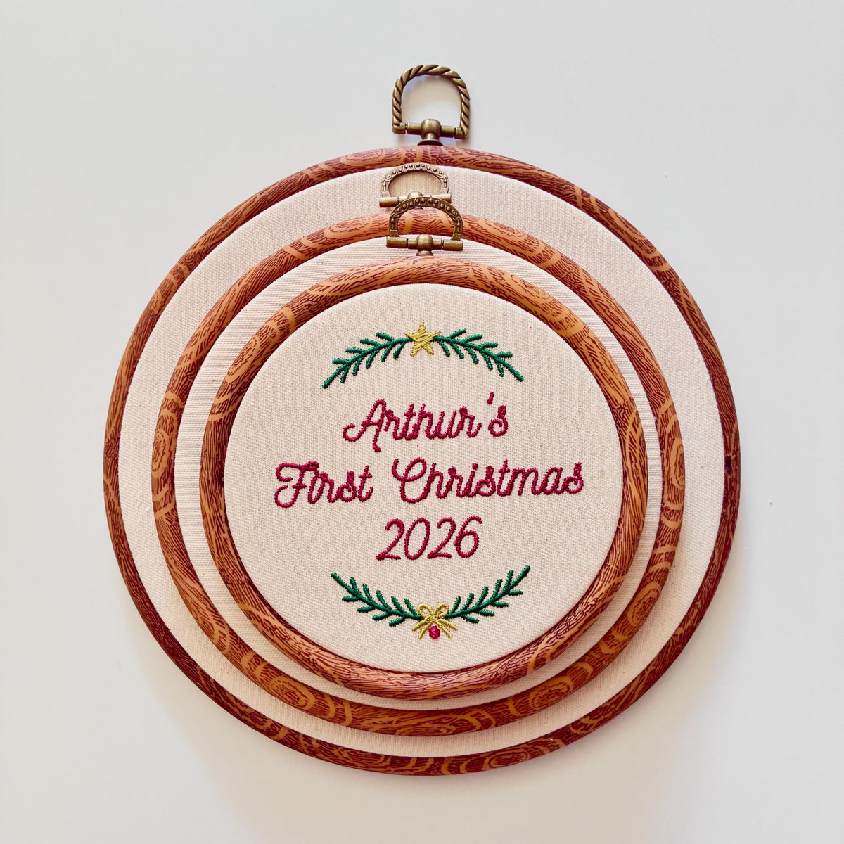 Personalised First Christmas Embroidery Hoop - Baby Name Nursery Decor 1st Gift