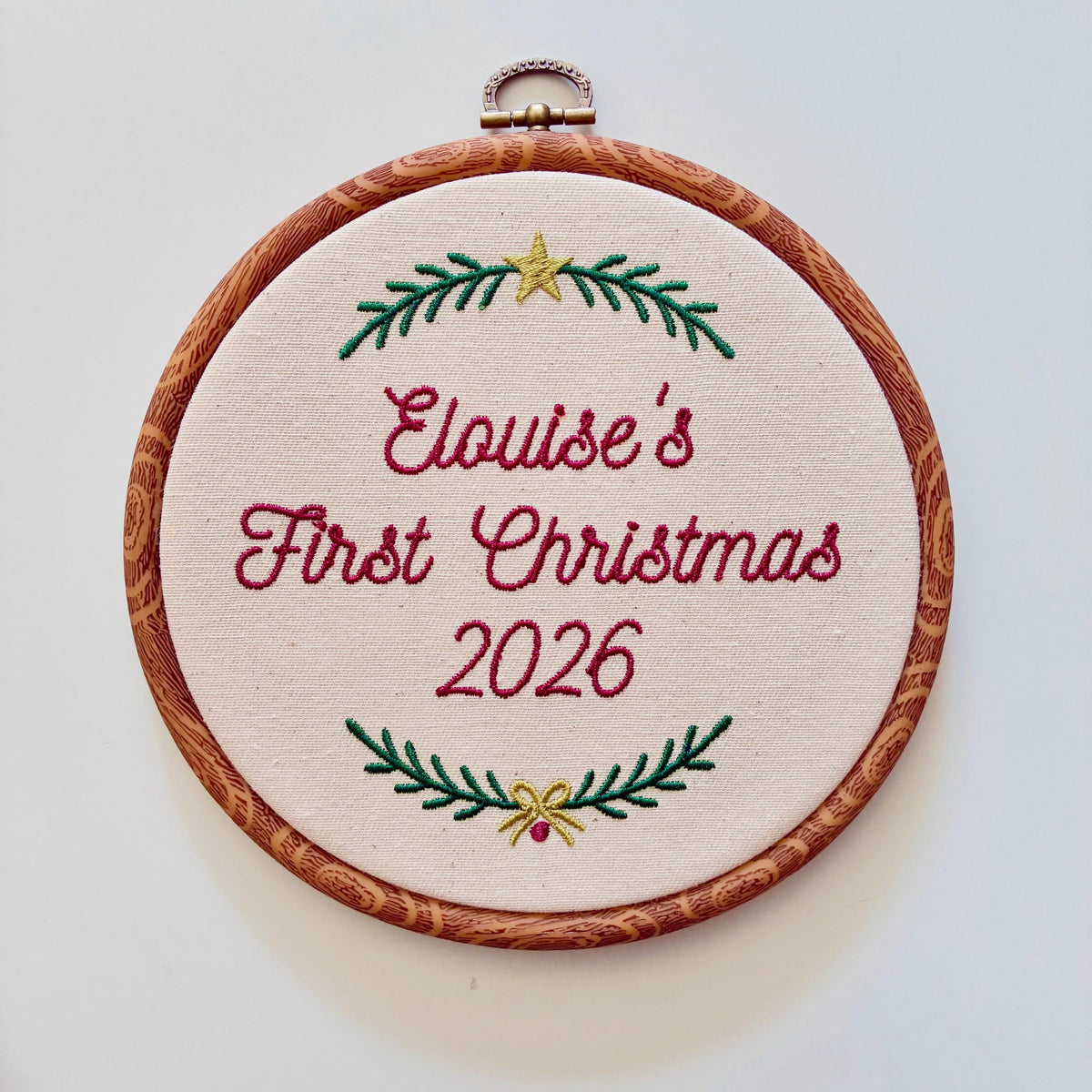 Personalised First Christmas Embroidery Hoop - Baby Name Nursery Decor 1st Gift