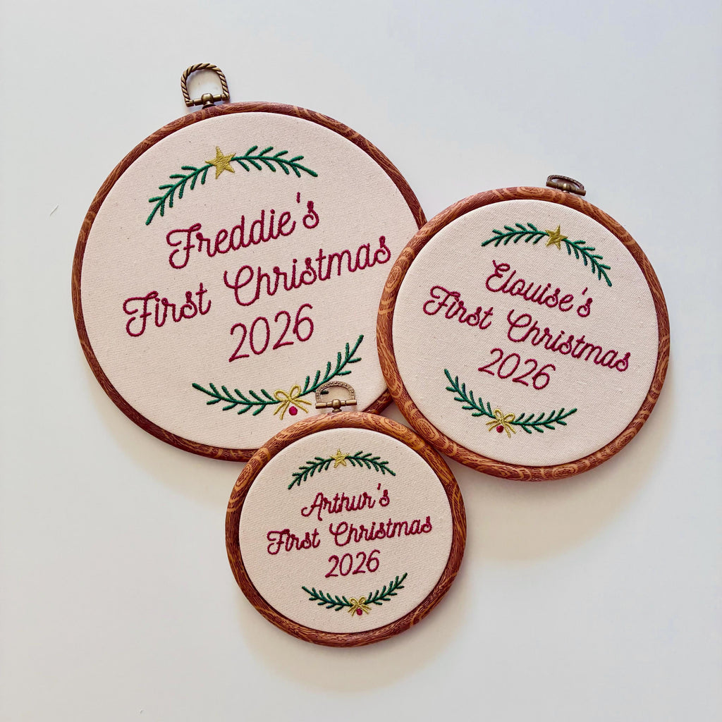 Personalised First Christmas Embroidery Hoop - Baby Name Nursery Decor 1st Gift