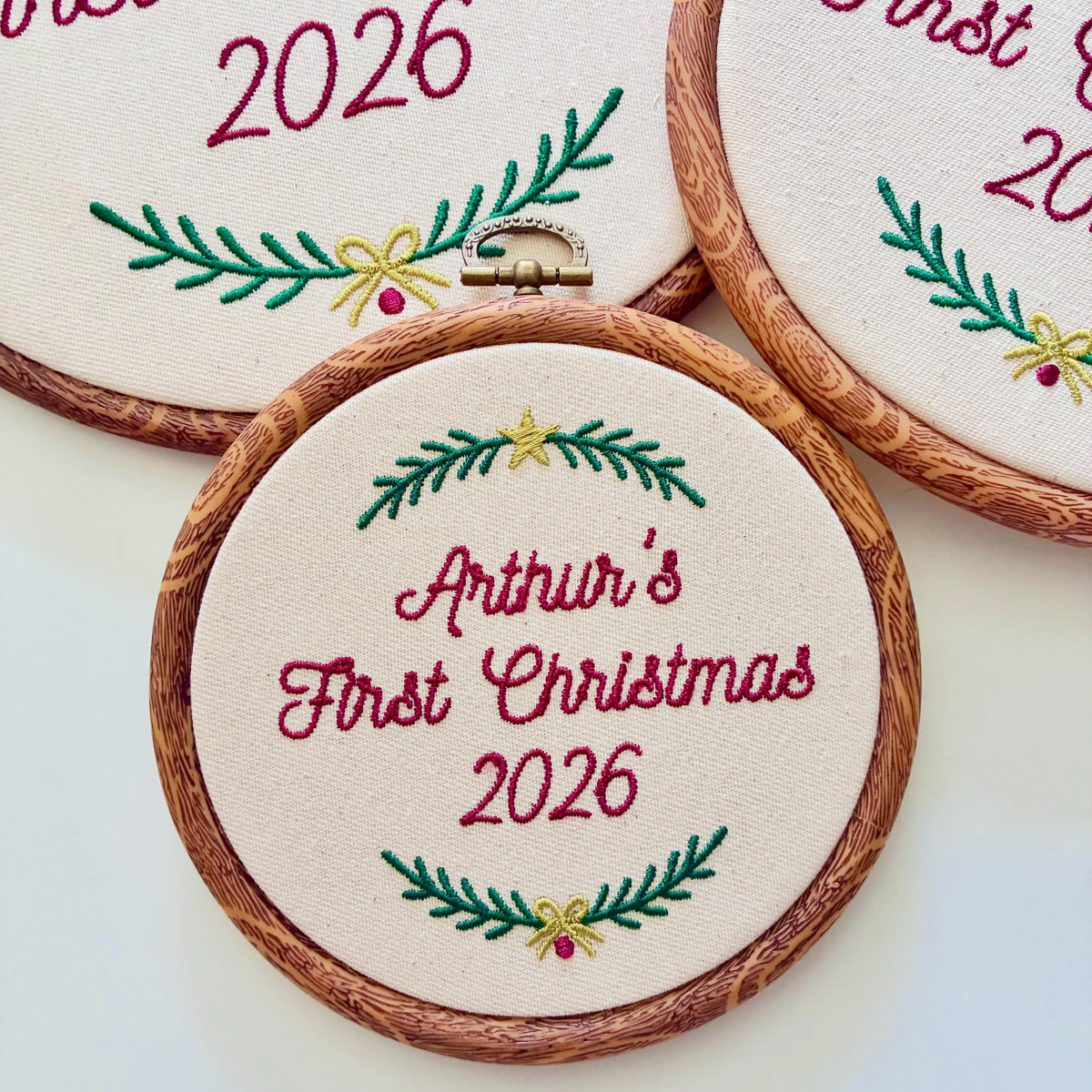 Personalised First Christmas Embroidery Hoop - Baby Name Nursery Decor 1st Gift