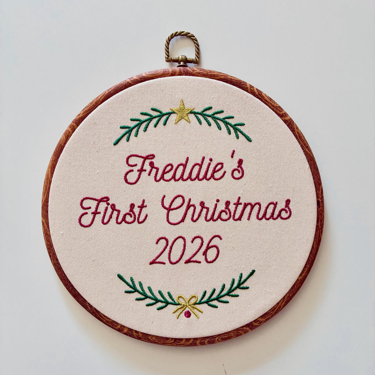Personalised First Christmas Embroidery Hoop - Baby Name Nursery Decor 1st Gift