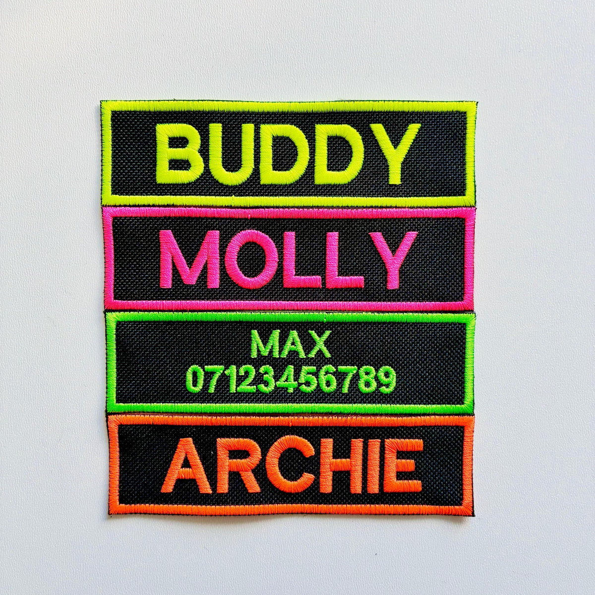 VELCRO® Patch To Fit Julius K9 Dog Harness Personalised Embroidered Custom Neon