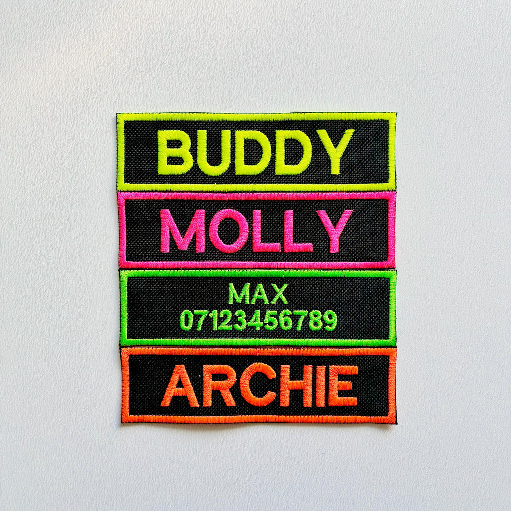 VELCRO® Patch To Fit Julius K9 Dog Harness Personalised Embroidered Custom Neon