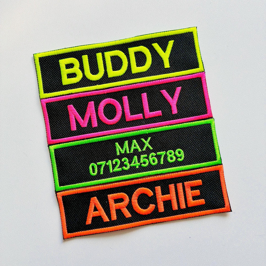 VELCRO® Patch To Fit Julius K9 Dog Harness Personalised Embroidered Custom Neon