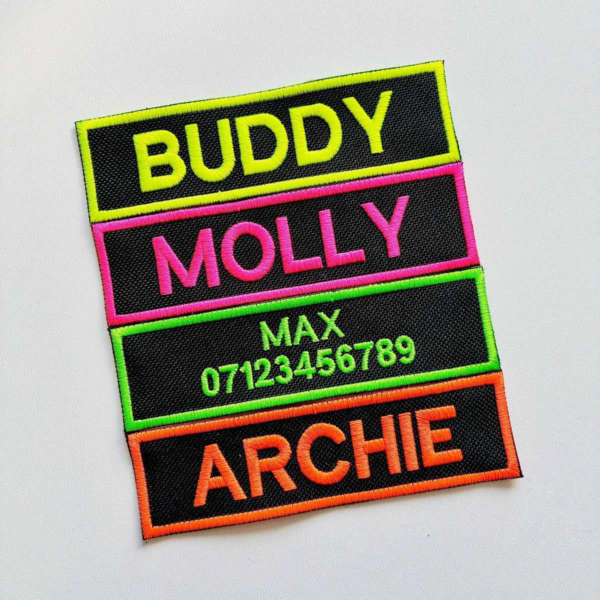 VELCRO® Patch To Fit Julius K9 Dog Harness Personalised Embroidered Custom Neon