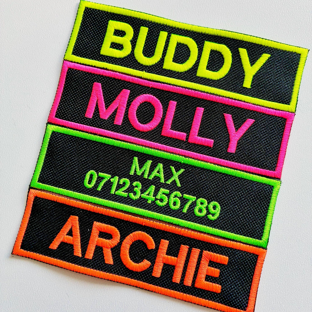 VELCRO® Patch To Fit Julius K9 Dog Harness Personalised Embroidered Custom Neon