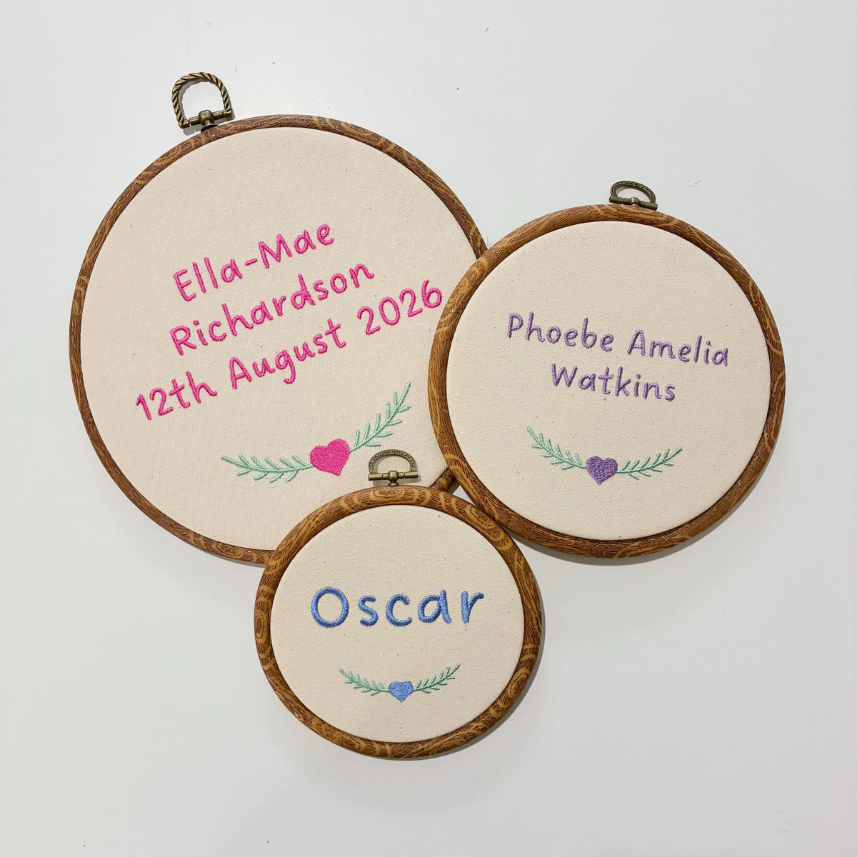 Personalised Name Embroidery Hoop – Custom Name Embroidered Vintage Art Nursery Decor Baby Shower Birth Announcement Gift