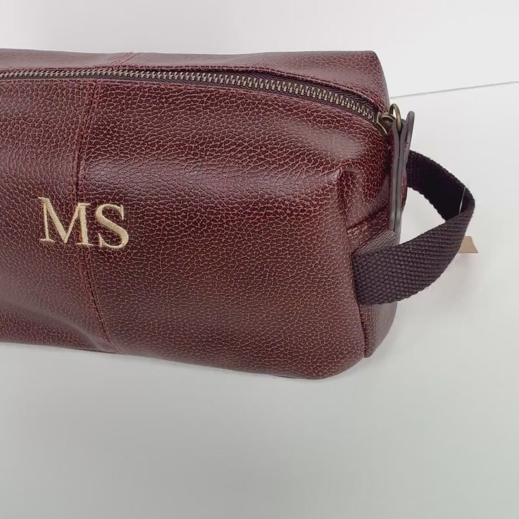 Personalised Embroidered Initials Faux Leather Wash Bag Custom Monogram Father's Day Dad Gifts For Him
