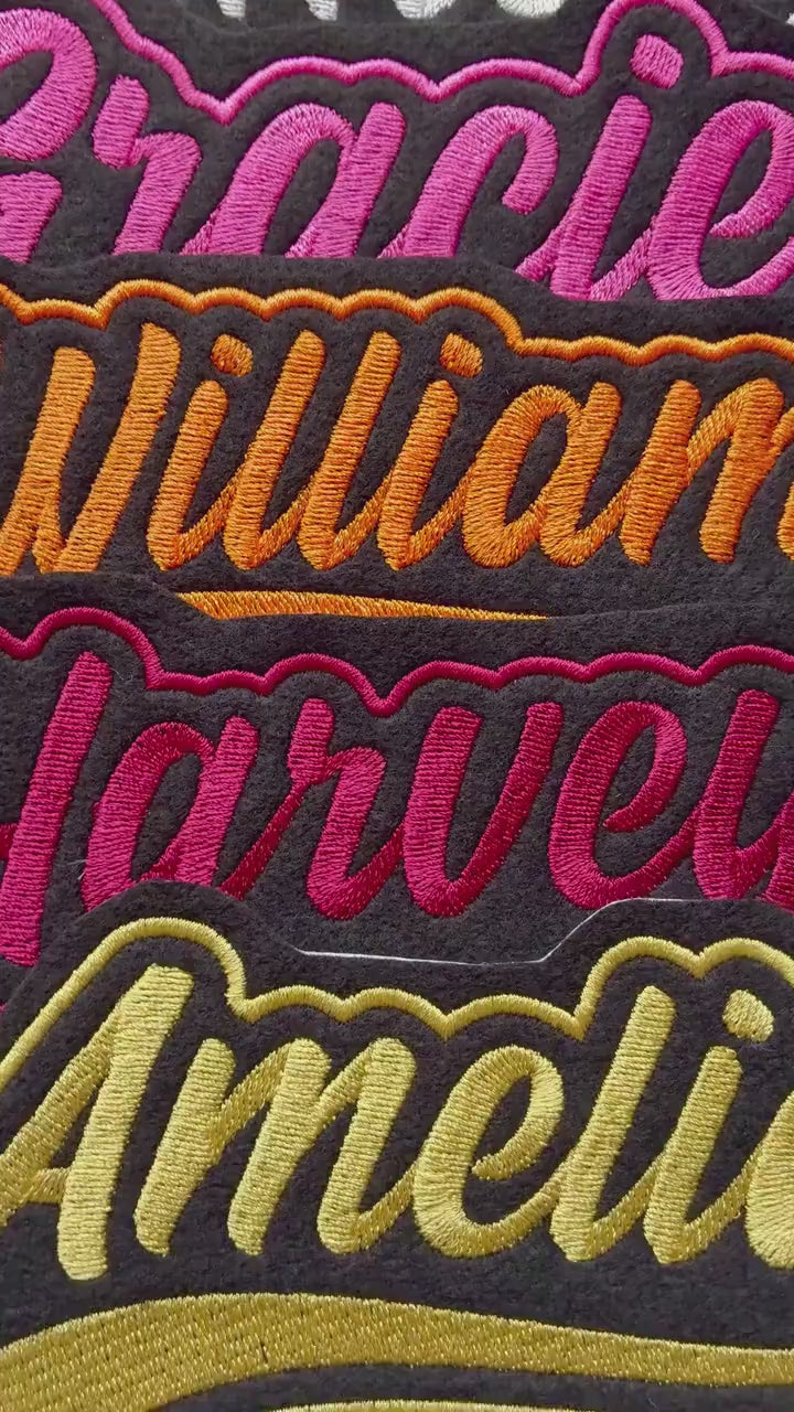 Personalised Embroidered Name Varsity Patch Iron On & Sew On Custom Text Badge