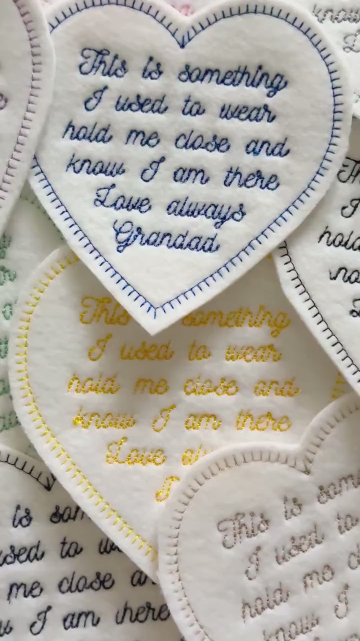 Personalised Embroidered Something I Used To Wear Heart Patch Iron On & Sew On Custom Name Text Memory Cushion Bear