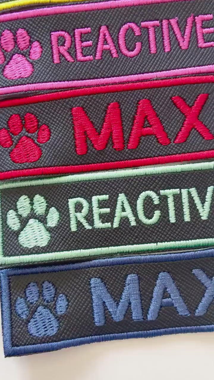 Personalised Embroidered Dog Paw Text Patch Iron & Sew On Training Harness Badge
