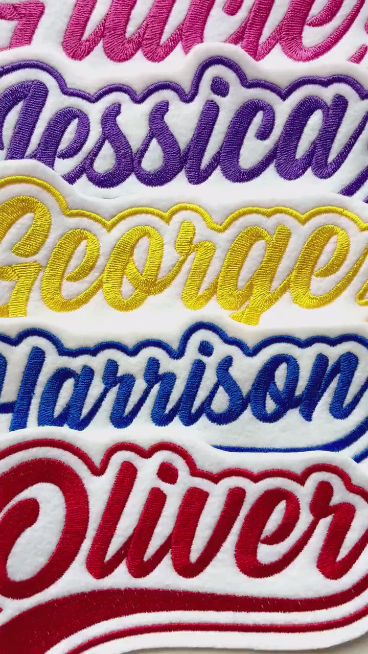 Personalised Embroidered Name Varsity Patch Iron On & Sew On Custom Text Badge