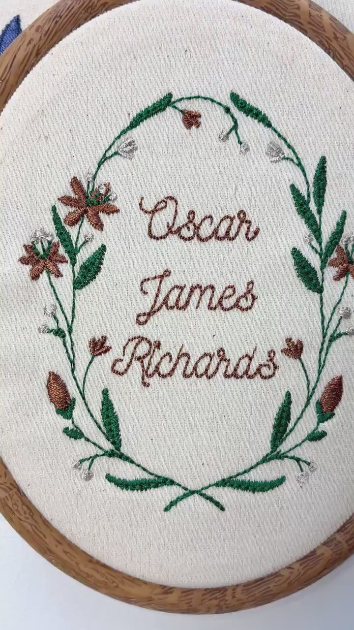 Personalised Floral Embroidery Hoop – Custom Name Embroidered Vintage Art Nursery Decor Baby Shower Birth Announcement Gift