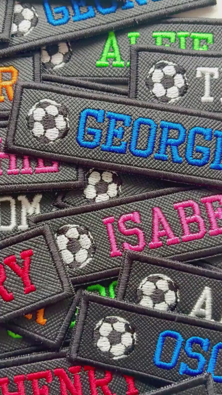 Personalised Embroidered Text Football Patch Iron On & Sew On Custom Kids Badge