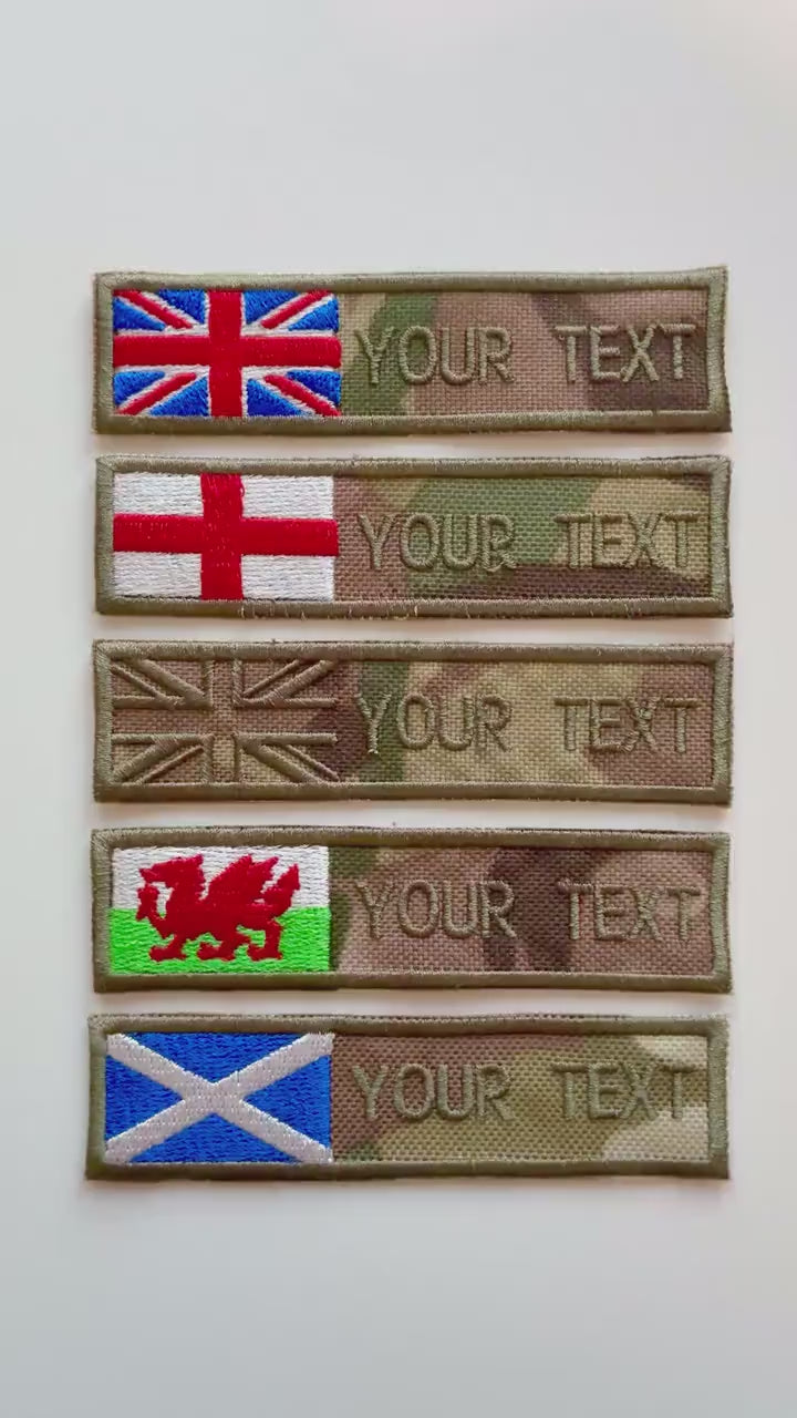 Personalised Embroidered Flag Camouflage Patch Sew/Iron/VELCRO® Custom Text Badge