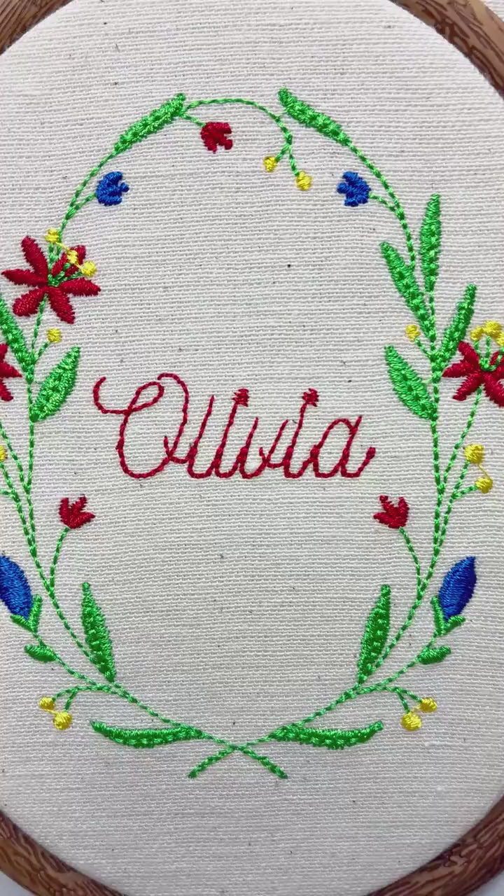 Personalised Floral Embroidery Hoop – Custom Name Embroidered Vintage Art Nursery Decor Baby Shower Birth Announcement Gift