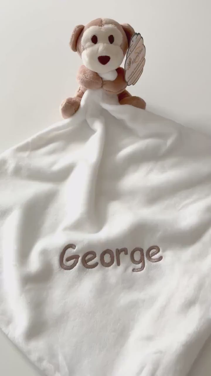 Embroidered Personalised Monkey Plush Comforter Cuddly Blanket Keepsake Gift