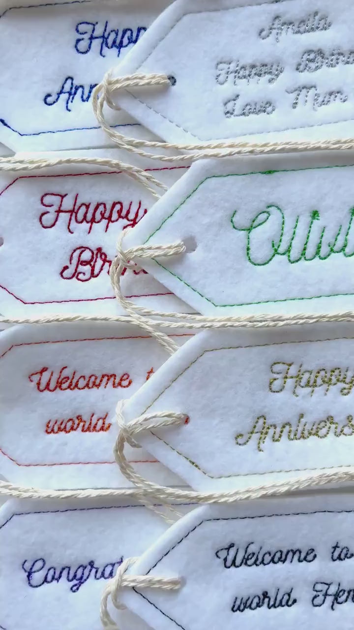 Personalised Embroidered Felt Gift Tag Custom Text Patch Party Present Label
